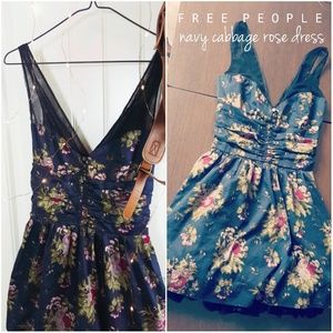Free People Navy Floral Cabbage Rose Dress